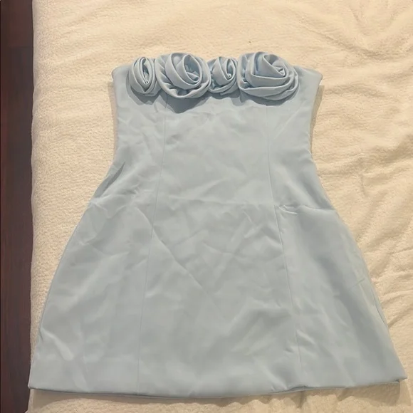 Peppermayo | Dresses | Light Blue Strapless Dress With Floral Detail  Peppermayo | Poshmark
